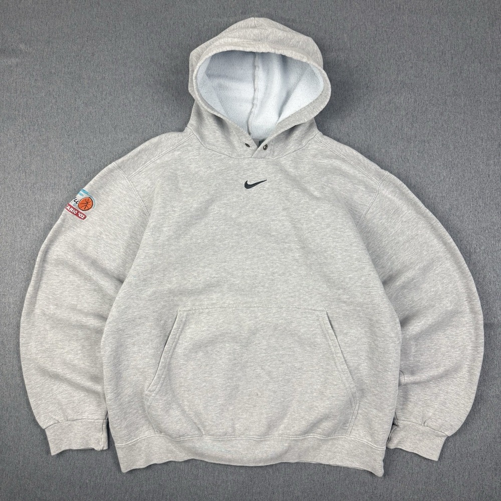 Vintage Y2K Nike Center Swoosh Mens Size Medium Gray Made in Canada Hoodie 2002